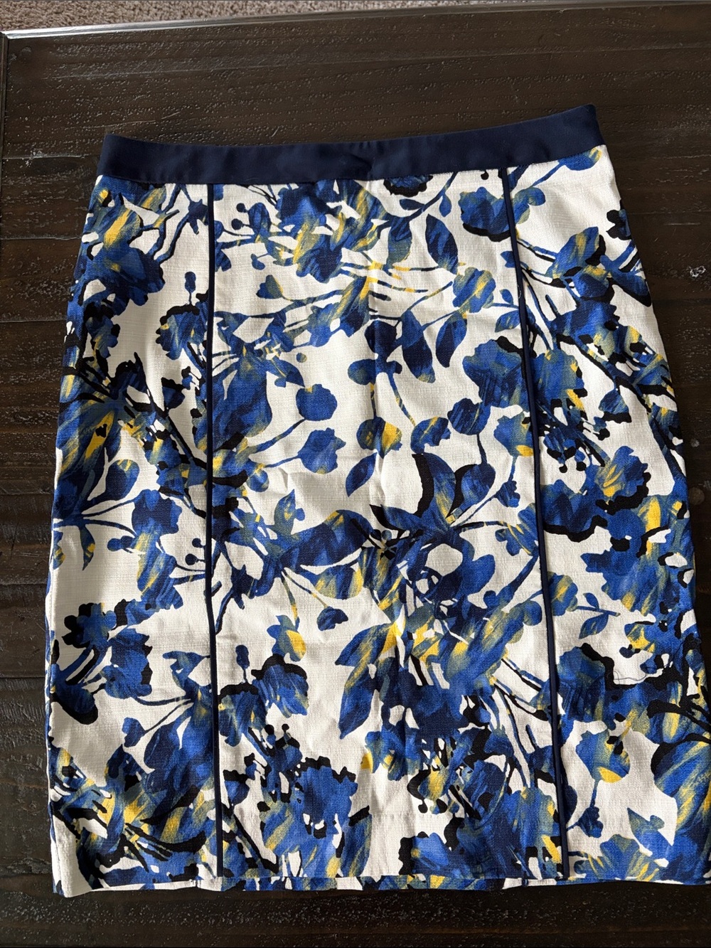 Rafaella Navy and White Floral Pencil Skirt - Women's Classic Printed Skirt